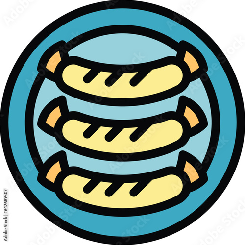 Bbq sausage icon outline vector. Munich skyline. City festival color flat