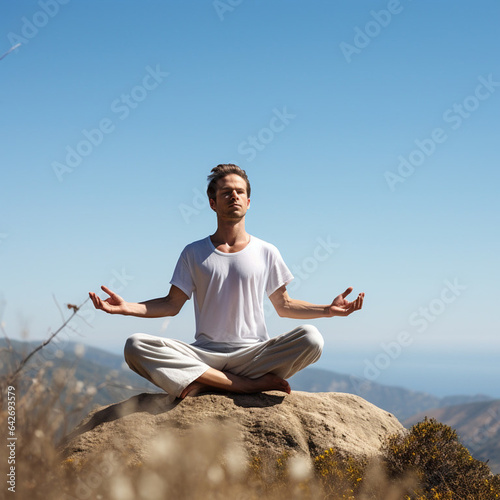Man in meditation on mountain top