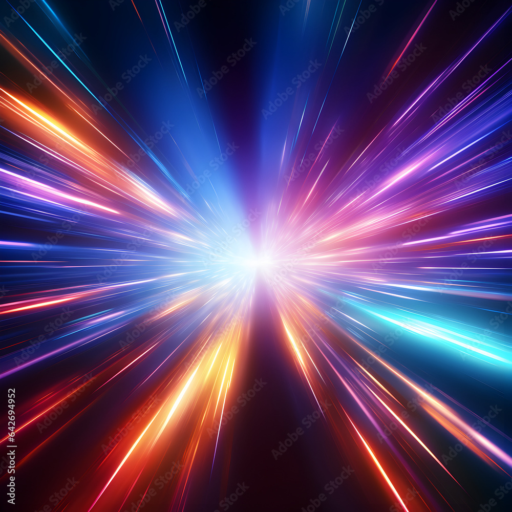 Dynamic futuristic neon light indicative of space and time travel or moving through separate dimensions concept. Generativ ai. Dynamic futuristic neon light indicative of space and time travel or moving through separate dimensions concept. Generativ ai.