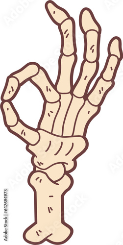 Skeleton hand with okay sign, halloween decoration vector illustration