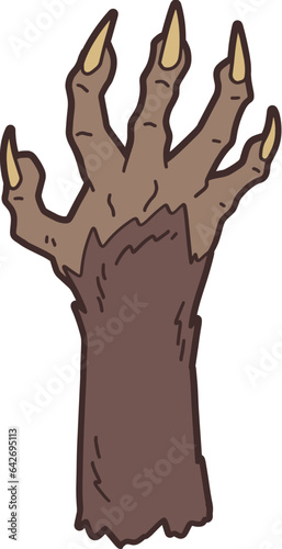 Werewolf hand with sign, halloween decoration vector illustration