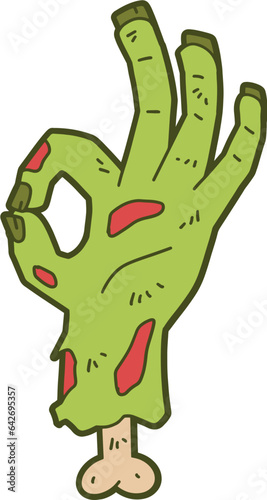 Zombie hand with okay sign, halloween decoration vector illustration