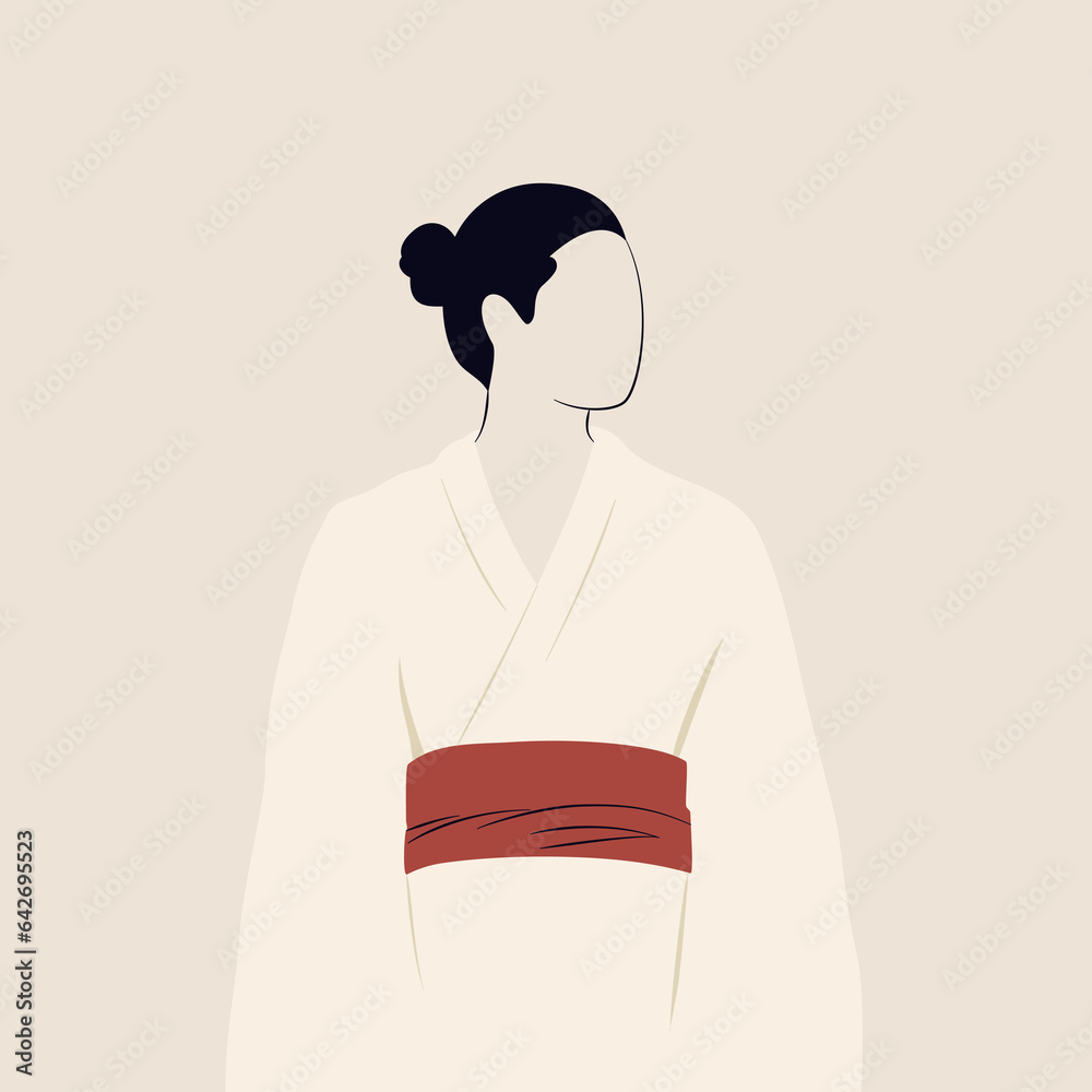 Japończyk w tradycyjnej odzieży. Młody człowiek w kimonie. Ilustracja wektorowa w stylu minimalistycznym. - obrazy, fototapety, plakaty 