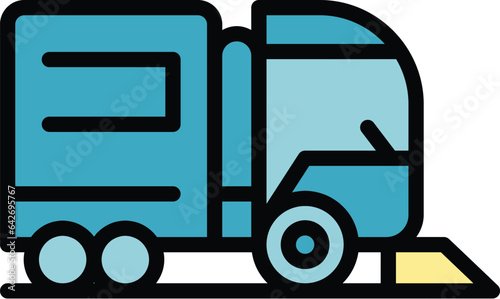 Floor truck icon outline vector. Road cleaning. Machine municipal color flat