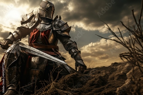 Bearing the Sword: A Resolute Medieval Knight on the Ruined Field 