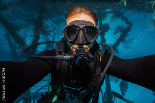 selfie of a scubadiver in tropical water