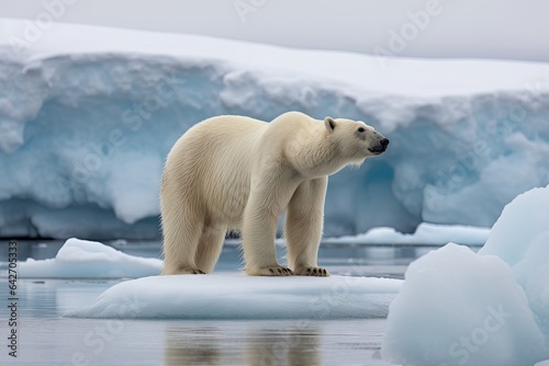 a polar bear standing on top of an iceberg in the arctic ocean  looking at something to the camera