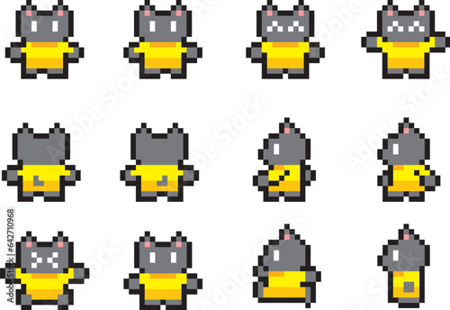 動物ドット絵　黒ねこ　モーションセット