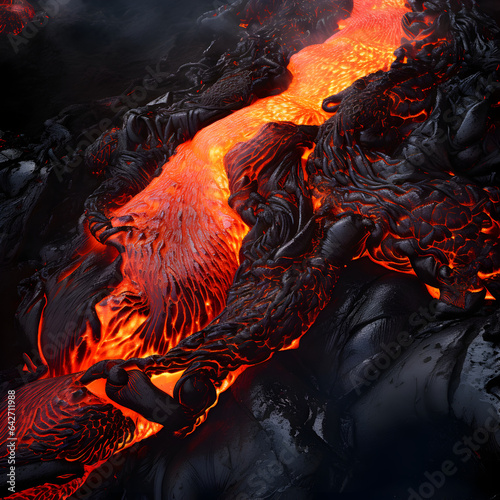 Lava flowing down from a recent volcanic eruption in Hawaii. A natural earth phenomenon concept. Generative ai. 