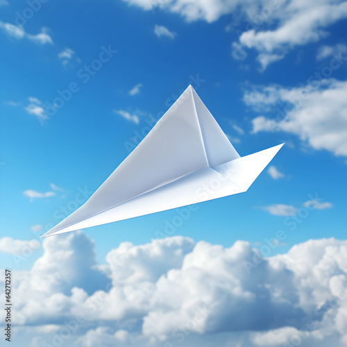 Paper airplane flying in the sky. A symbol of travel and leisure. Generative ai. 