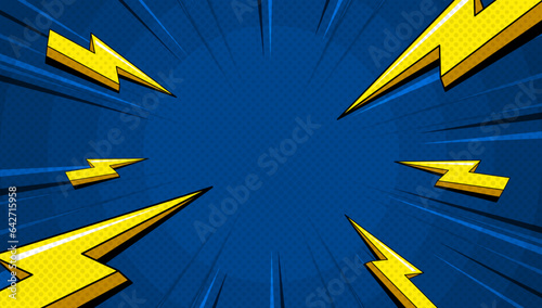 abstract comic background with zoom line and lightning vector