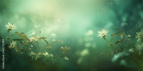Beautiful abstract green misty morning photo floral design background banner. beautiful Generative AI AIG32
