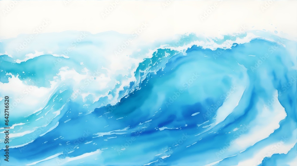 海の波を描いた水彩画、青い水、イラスト背景｜Watercolor painting of sea waves, blue water, illustration background. Generative AI