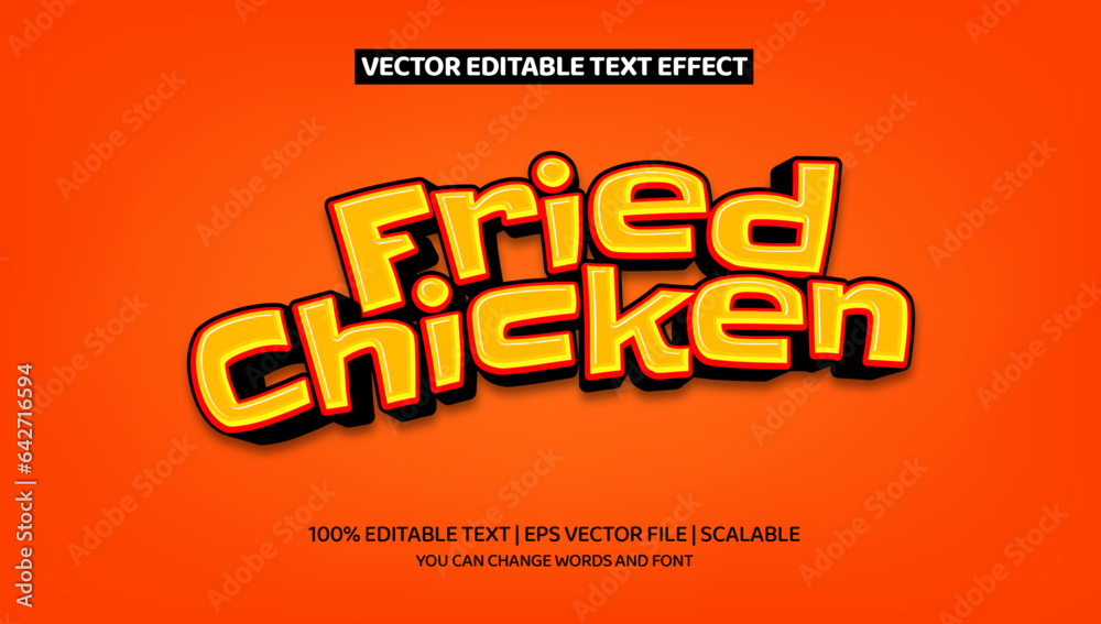 Editable text, fried chicken 3d cartoon style effect