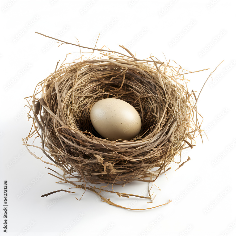 Bird egg in nest isolated with white background. Generative ai. Bird egg in nest isolated with white background. Generative ai.