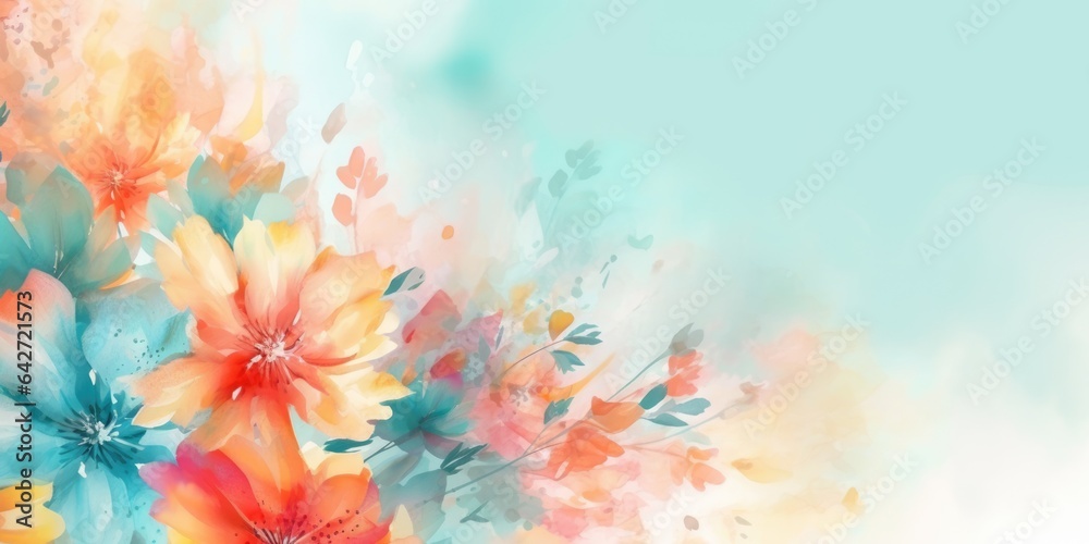 Beautiful abstract coral, turquoise, and yellow watercolor floral design background. beautiful Generative AI AIG32