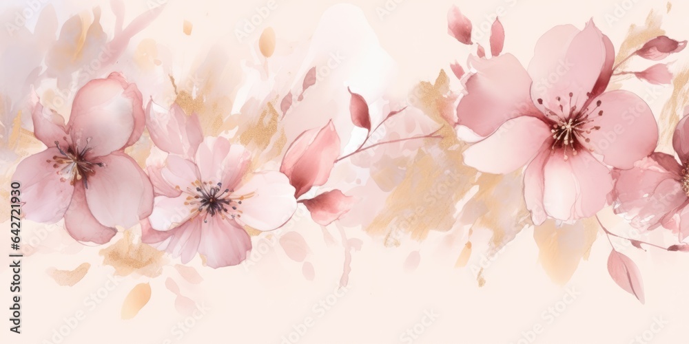 Beautiful abstract gold and pink watercolor floral design background. beautiful Generative AI AIG32
