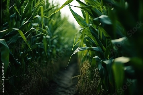a corn field with the sun shining in the middle part of the image is blurred and blured by the camera s lens