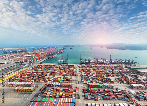 Photography SHENZHEN, CHINA - Mar 17 2023: Yantian Port Free Trade Zone, Shenzhen City, Guan