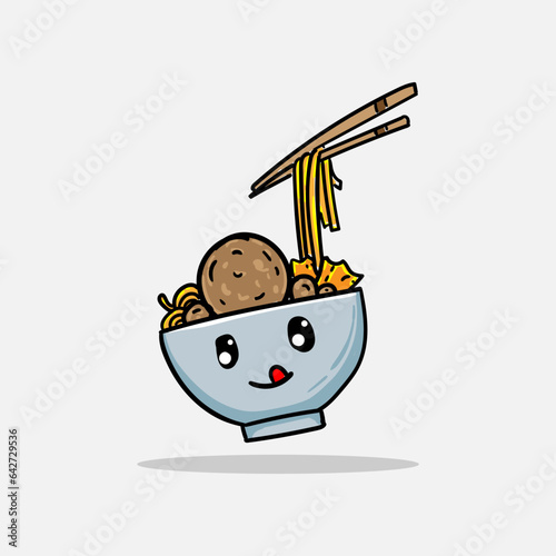 Bakso an Indonesian Meatball Street Food Culinary Cute Kawaii Vector Illustration Art