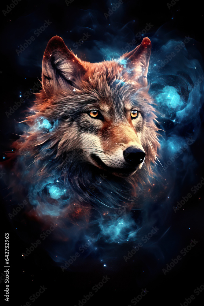 Fototapeta Wolf galaxy nebula concept