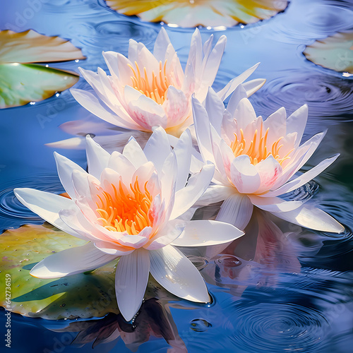 water lily lotus pink on pond, macro