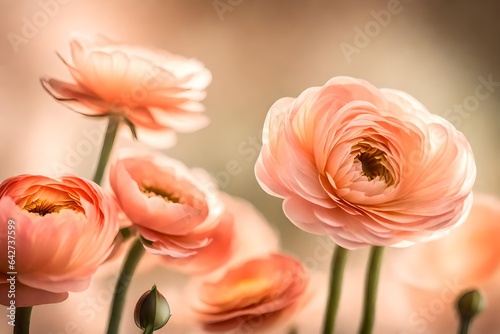 Artistic shot of ranunculus flower, Peach Blush Color beautiful flowers background