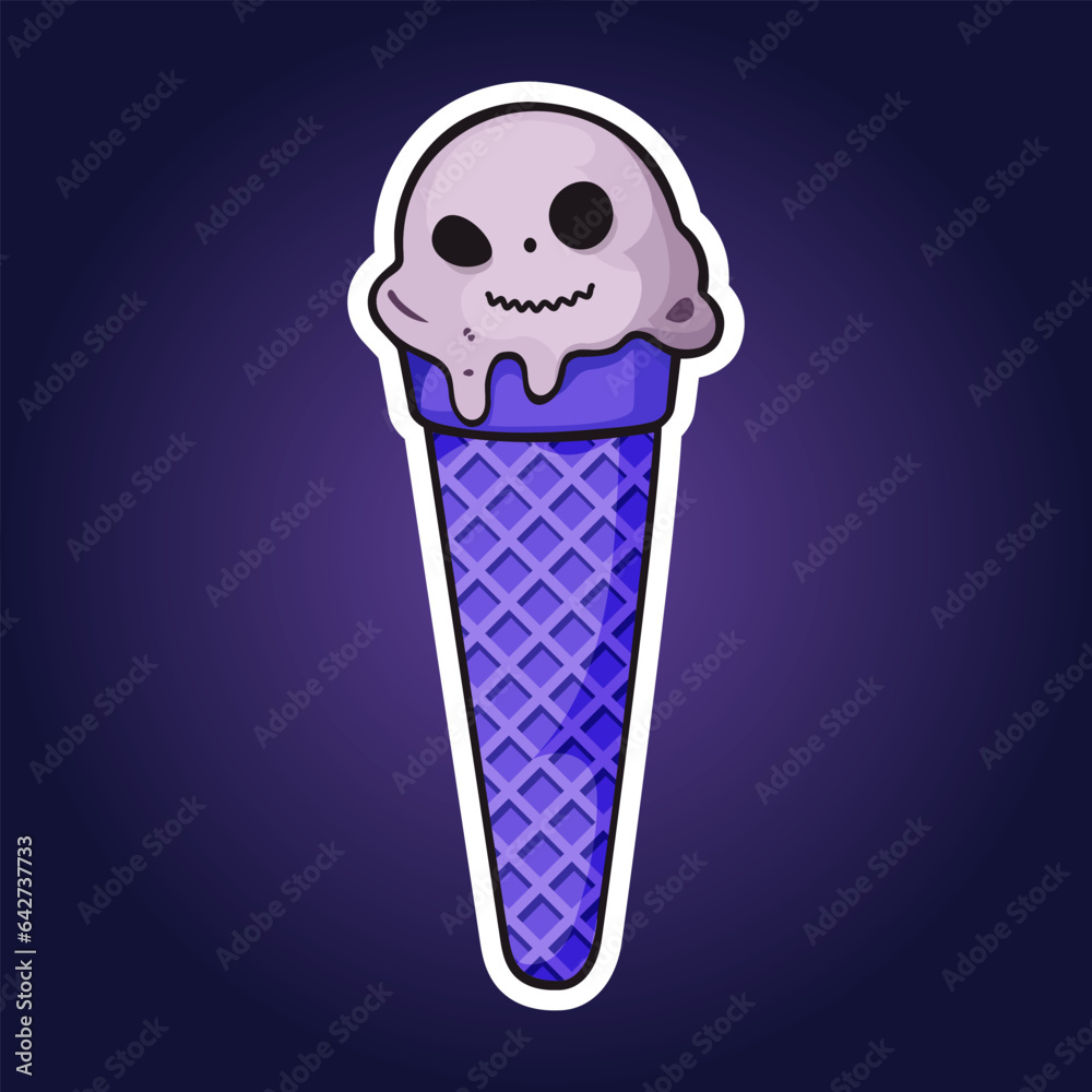 Halloween ice cream ghost sticker. Funny elements for holiday merch ...