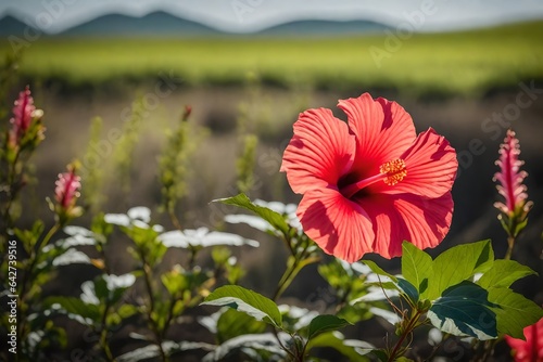 closeup of  hibiscus flower  flowers field background  fresh flower photo  beautiful floral image