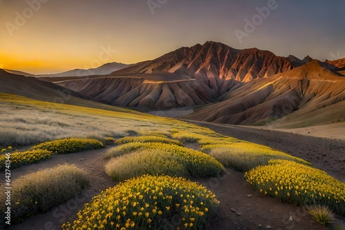 closeup of  ubehebe craters evening primrose flower, flowers field background, fresh flower photo, beautiful floral image photo