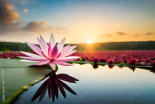 closeup of water lily flower, flowers field background, fresh flower photo, beautiful floral image