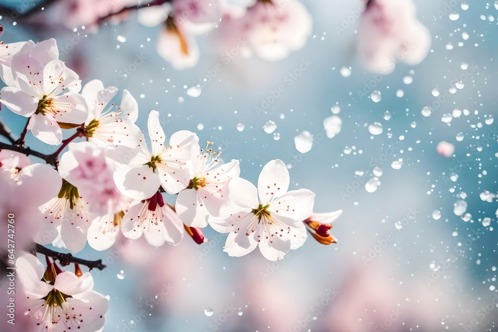 Soft-focus view of delicate cherry blossom petals falling like snow