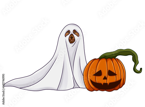 Dise√±o de calabaza con fantasma perro para el mes de halloween y dia de muertos photo