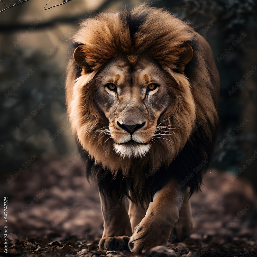 Portrait of a lion in the forest, wildlife animal Portrait of a lion in the forest, wildlife animal
