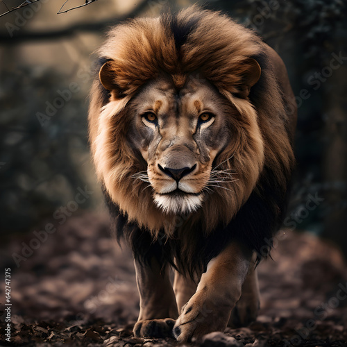 Portrait of a lion in the forest, wildlife animal