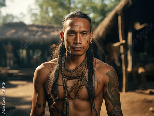Portrait of a Fictional Indigenous Tribal Native American Indian Person. Generative AI. 