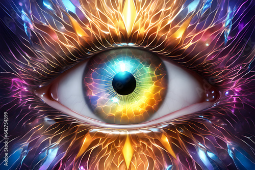 Macro close-up of an eye with spiritual cosmic energy. Generative Ai

