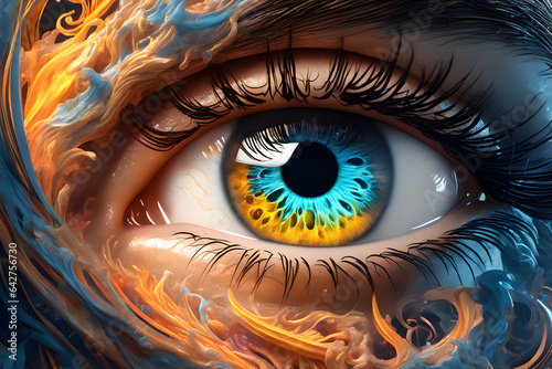 Macro close-up of an eye with spiritual cosmic energy. Generative Ai
