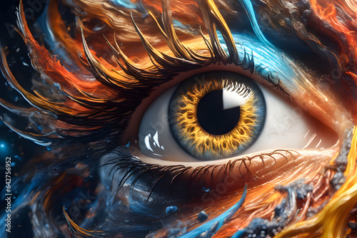 Macro close-up of an eye with spiritual cosmic energy. Generative Ai

