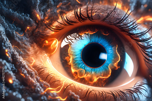 Macro close-up of an eye with spiritual cosmic energy. Generative Ai
