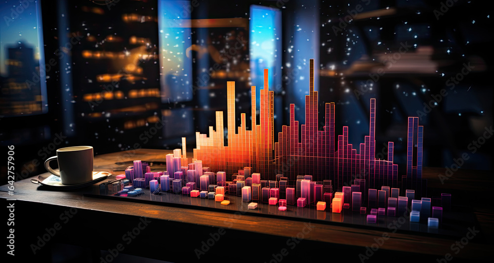 Business chart on the table with cityscape background. created by generative AI technology.