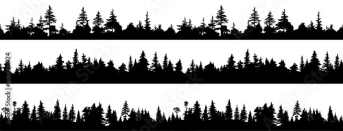 set of silhouettes of seamless forest landscape. isolated on transparent background. eps 10