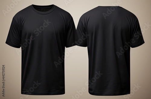 Blank black t-shirt mockup, front and back view. created by generative AI technology.