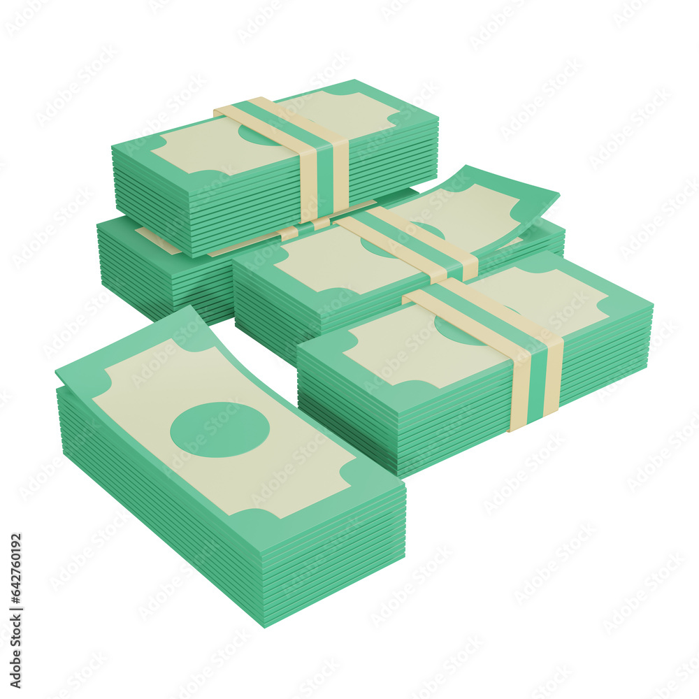 3D Rendering Concept coin. Symbols icon a pile of banknotes, large sum of money isolated png,Bundle of money, background. Business investment profit, 