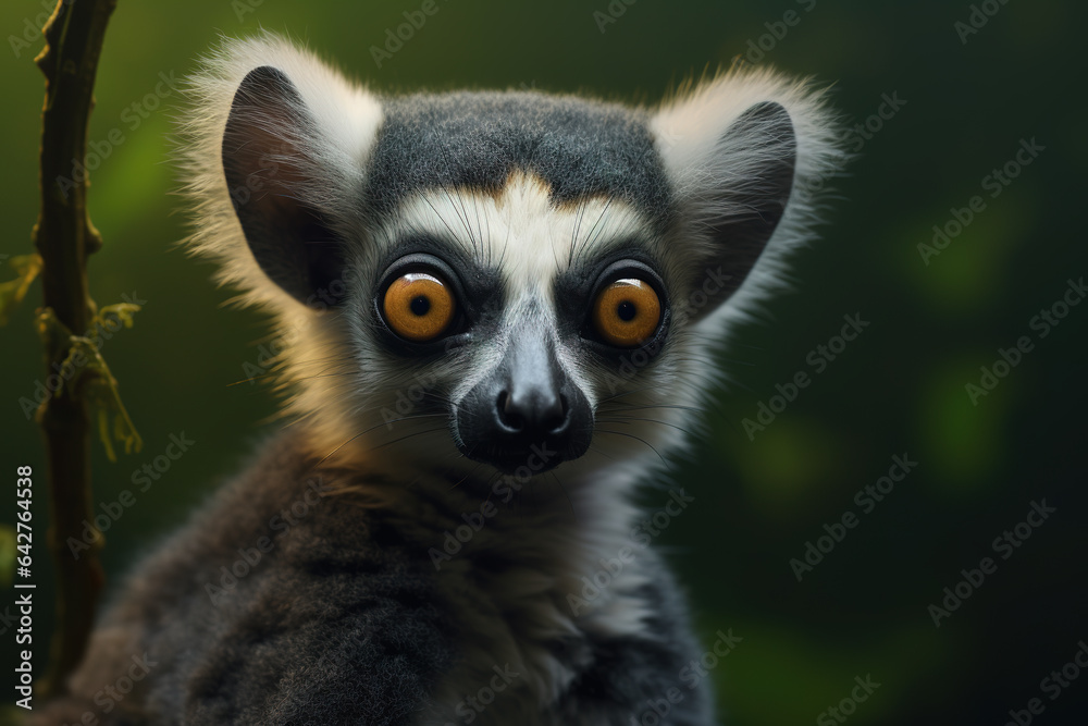 Obraz premium Image of ring-tailed lemur in the forest, Wildlife Animals., Generative AI, Illustration.