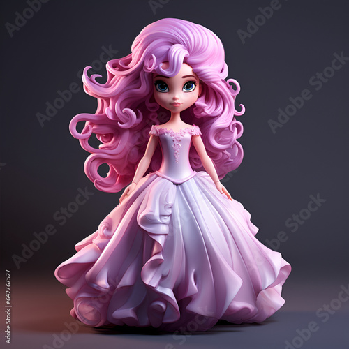 little princess in pink dress, 3d character.