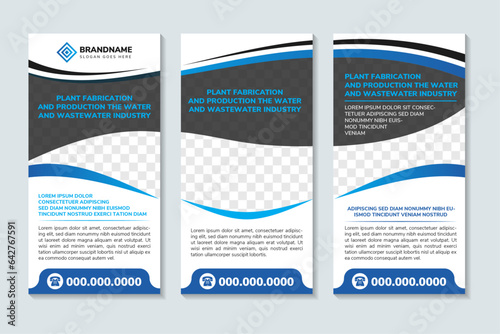 Water and wastewater industry roll up banner design. Vector layout of cover mockups design templates for brochure, book design, brochure cover. space for photo collage. modern wave style. blue colors.