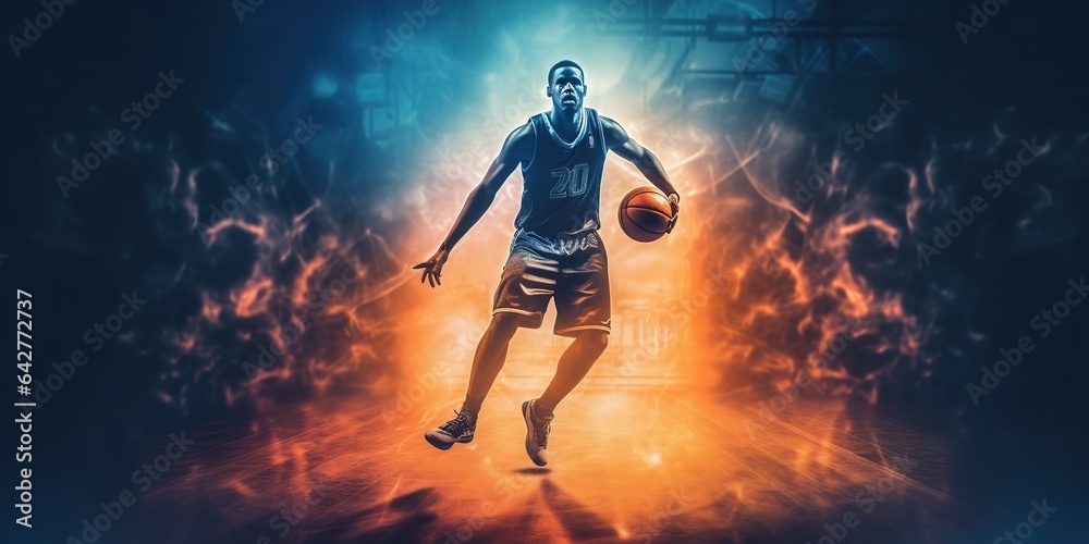 Training field. Basketball player with ball in professional stadium Training field. Basketball player with ball in professional stadium