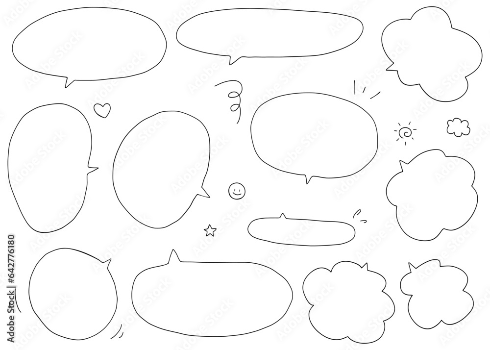 Fototapeta premium 手書きのシンプルな吹き出しセット、ベクター