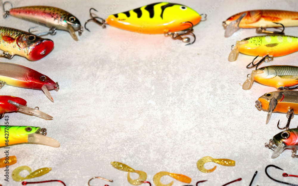 Naklejka premium Fishing lures and equipment for fishing.